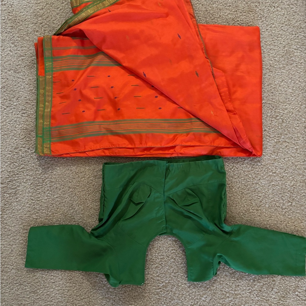 Vibrant Orange and Green Dance Saree